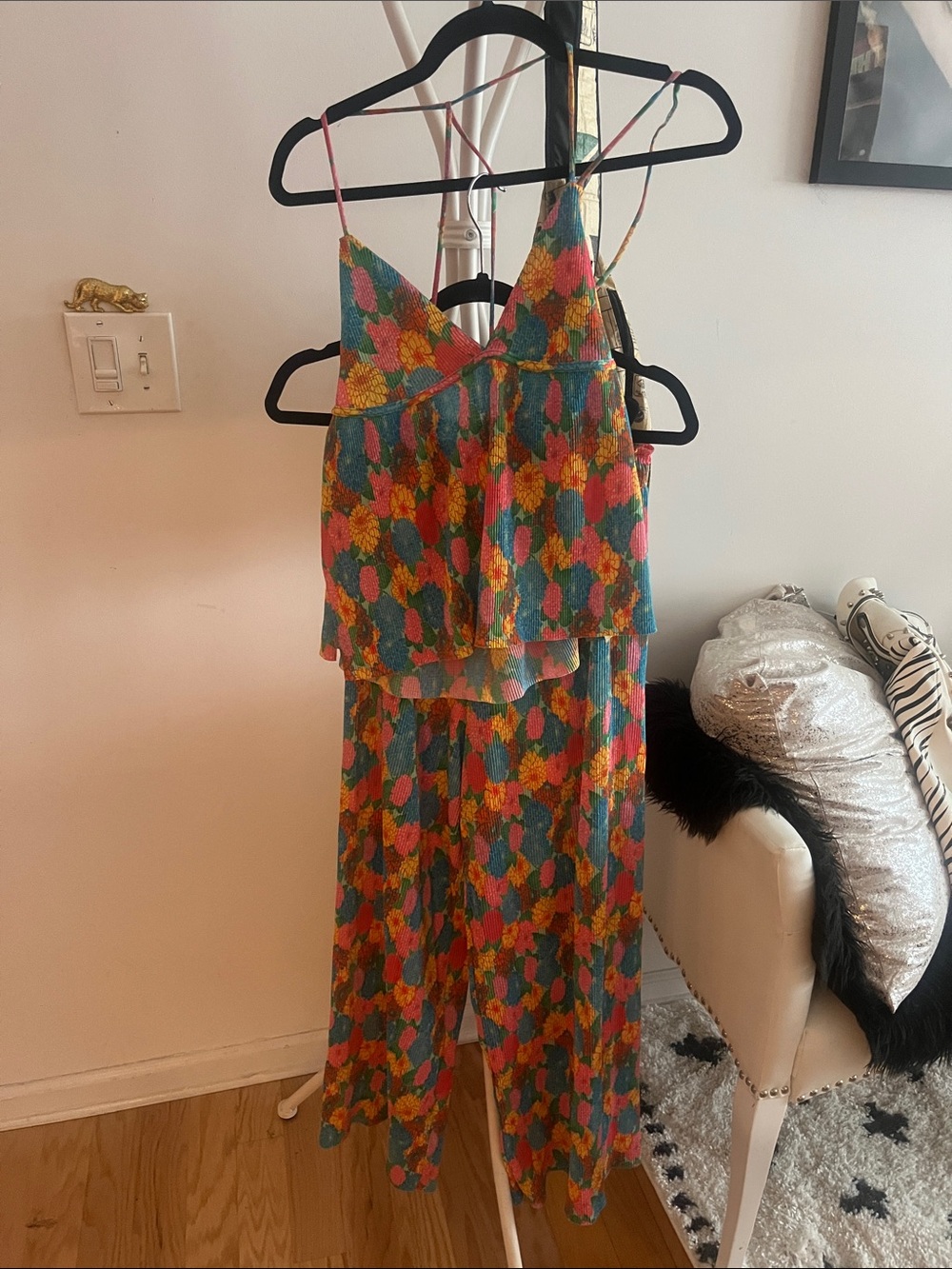 Zara Multicolor Floral 2 Piece Wide-Leg Pant Suit